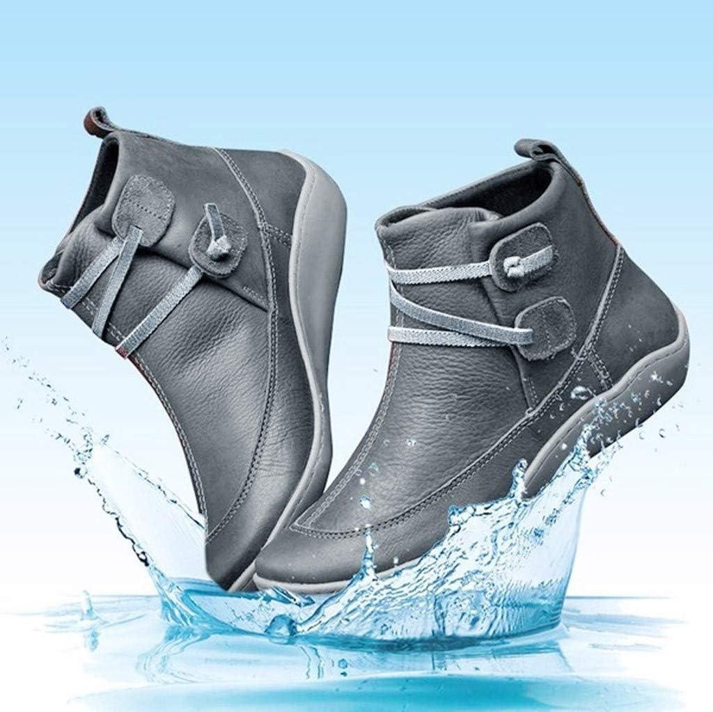 image:imageBottines pour femme Coupe large Style dcontract Confortables Antidrapantes lgantes Vintage Chaussures compenses basses Pour lextrieur le bureau lhiverGris