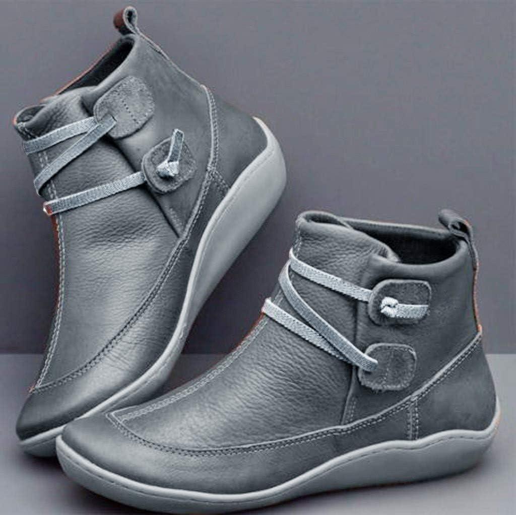 image:imageBottines pour femme Coupe large Style dcontract Confortables Antidrapantes lgantes Vintage Chaussures compenses basses Pour lextrieur le bureau lhiverGris