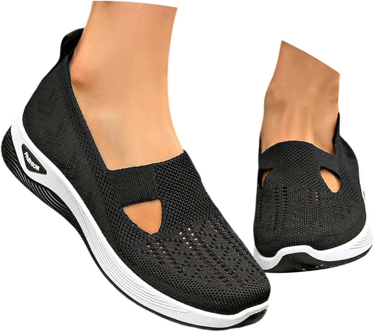 image:imageChaussures Orthopediques Femmes Ete Confortable Pieds Larges Sandales Baskets Chaussure Orthopedique Femme De Marche sans Lacets Basket Basquette Confort Chic Sneakers Legere00 Black