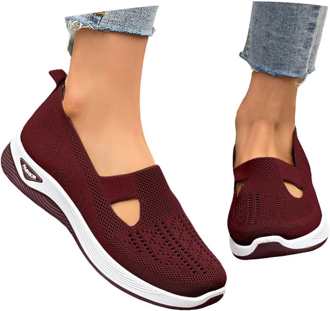 image:imageChaussures Orthopediques Femmes Ete Confortable Pieds Larges Sandales Baskets Chaussure Orthopedique Femme De Marche sans Lacets Basket Basquette Confort Chic Sneakers Legere02 Brick Red