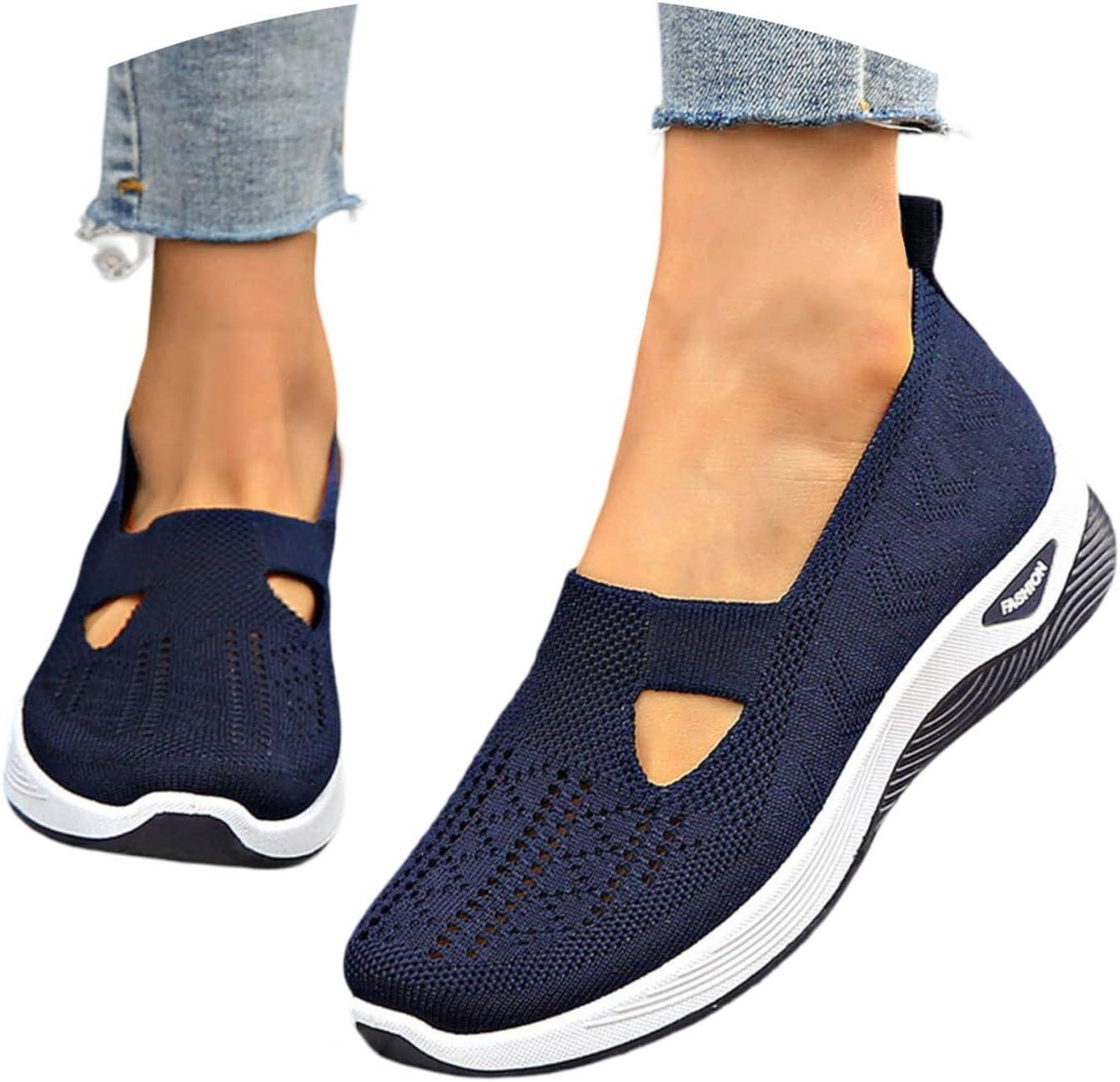 image:imageChaussures Orthopediques Femmes Ete Confortable Pieds Larges Sandales Baskets Chaussure Orthopedique Femme De Marche sans Lacets Basket Basquette Confort Chic Sneakers Legere01 Navy