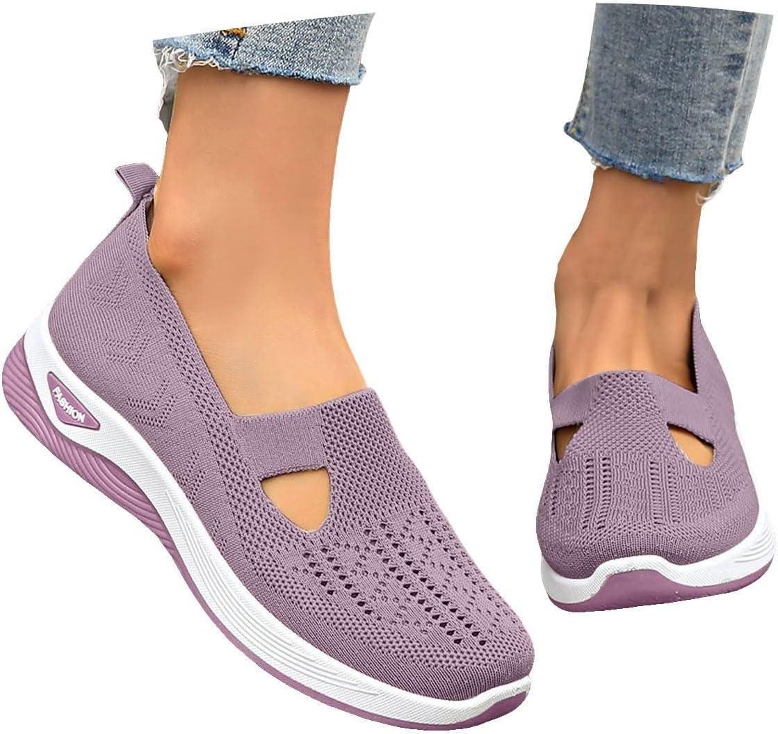 image:imageChaussures Orthopediques Femmes Ete Confortable Pieds Larges Sandales Baskets Chaussure Orthopedique Femme De Marche sans Lacets Basket Basquette Confort Chic Sneakers Legere02 Light Purple