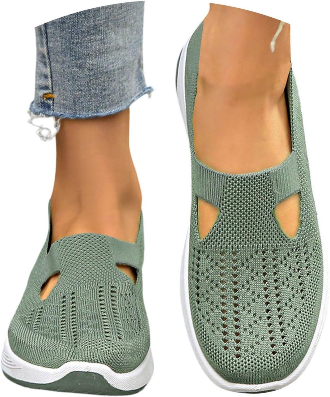 image:imageChaussures Orthopediques Femmes Ete Confortable Pieds Larges Sandales Baskets Chaussure Orthopedique Femme De Marche sans Lacets Basket Basquette Confort Chic Sneakers Legere00 Green