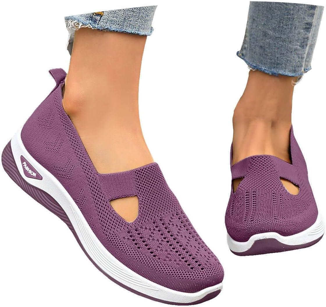 image:imageChaussures Orthopediques Femmes Ete Confortable Pieds Larges Sandales Baskets Chaussure Orthopedique Femme De Marche sans Lacets Basket Basquette Confort Chic Sneakers Legere02 Purple