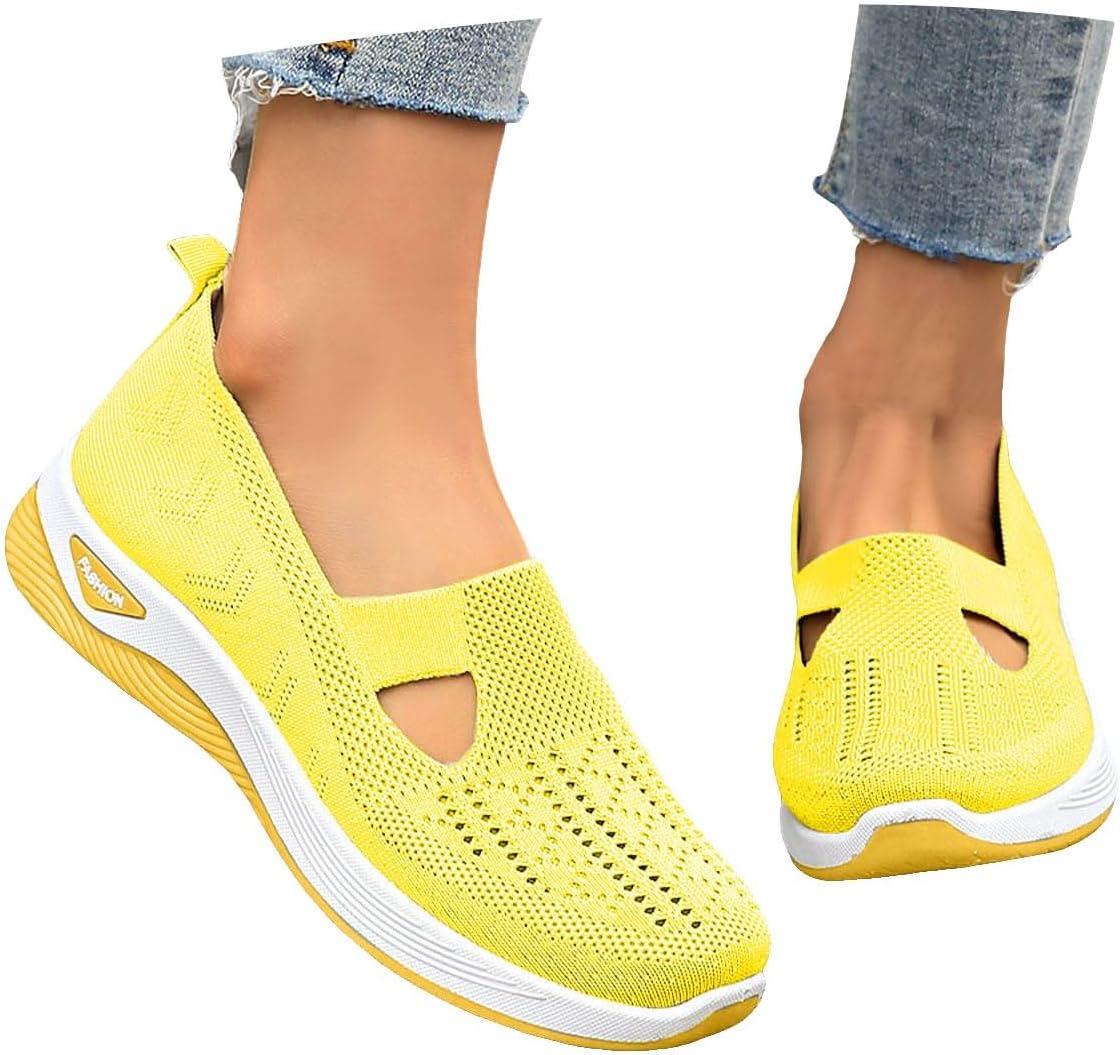 image:imageChaussures Orthopediques Femmes Ete Confortable Pieds Larges Sandales Baskets Chaussure Orthopedique Femme De Marche sans Lacets Basket Basquette Confort Chic Sneakers Legere02 Yellow