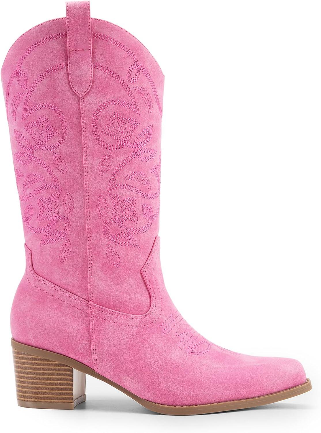 image:imageDREAM PAIRS Bottes de cowboy pour femme bout carr broderie bottes de cowgirl cousues bottes western talon pais pour femme Nubuck rose 37 EU