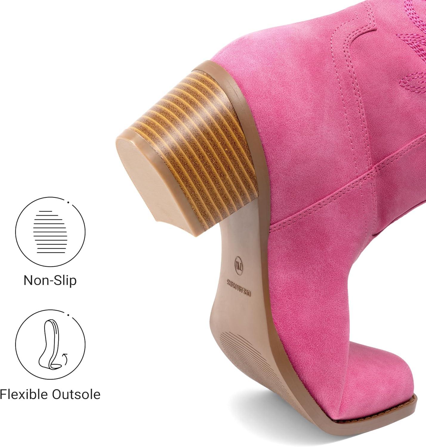 image:imageDREAM PAIRS Bottes de cowboy pour femme bout carr broderie bottes de cowgirl cousues bottes western talon pais pour femme Nubuck rose 37 EU