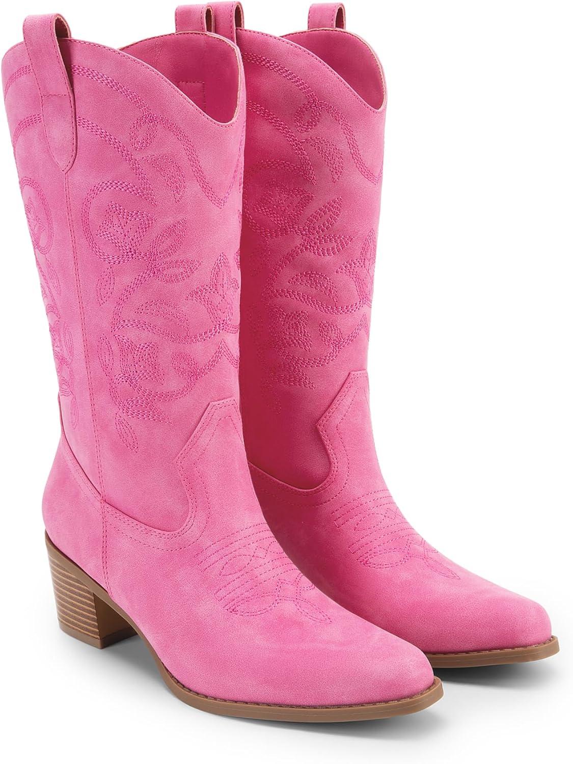 image:imageDREAM PAIRS Bottes de cowboy pour femme bout carr broderie bottes de cowgirl cousues bottes western talon pais pour femme Nubuck rose 37 EU