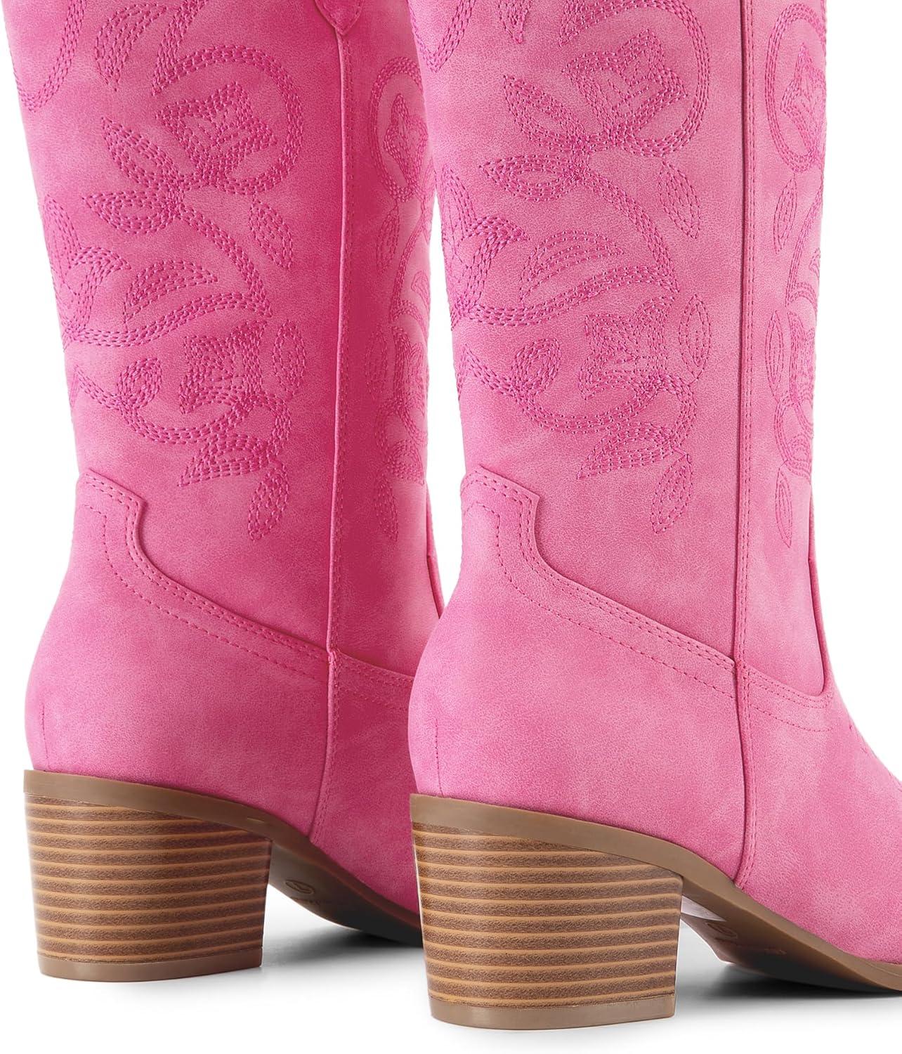 image:imageDREAM PAIRS Bottes de cowboy pour femme bout carr broderie bottes de cowgirl cousues bottes western talon pais pour femme Nubuck rose 37 EU