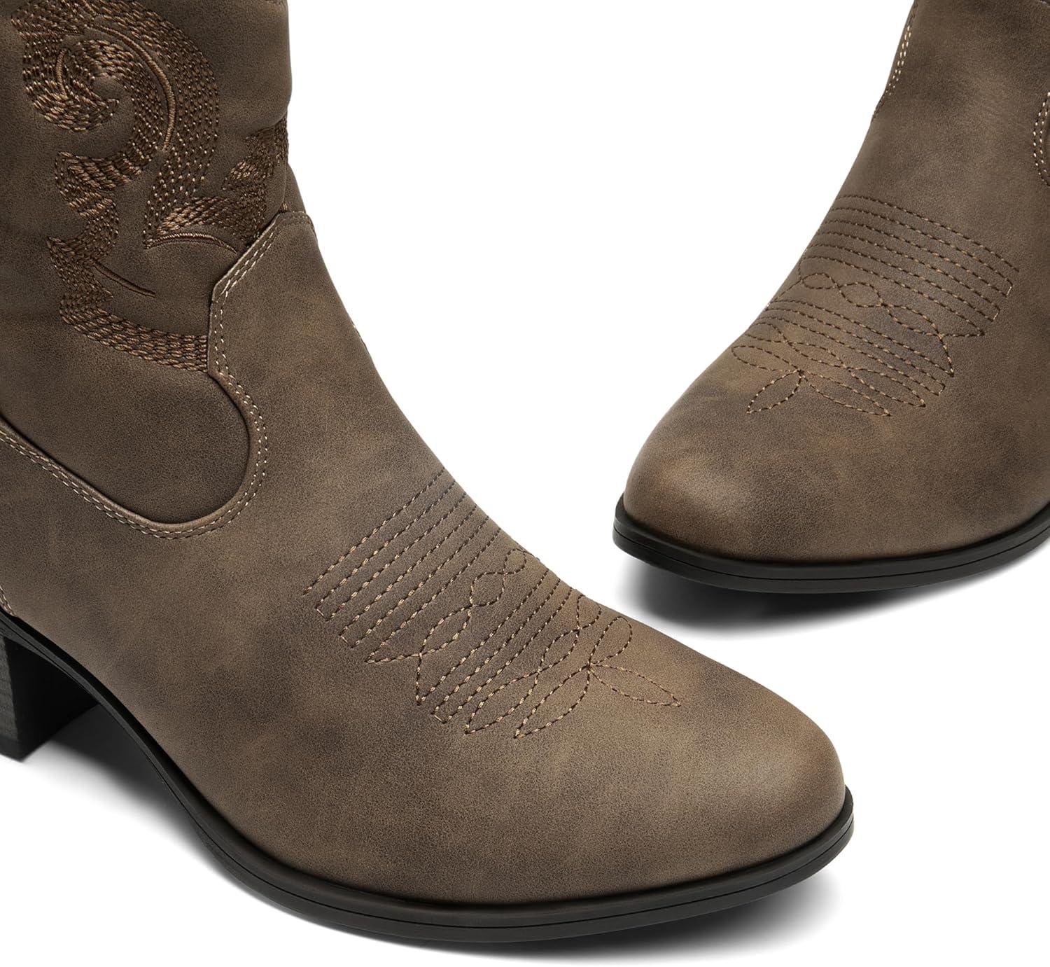 image:imageDREAM PAIRS Bottines de cowboy et cowgirl brodes pour femme Style western Talon bas et pais Bout rond Pour lautomneCamel
