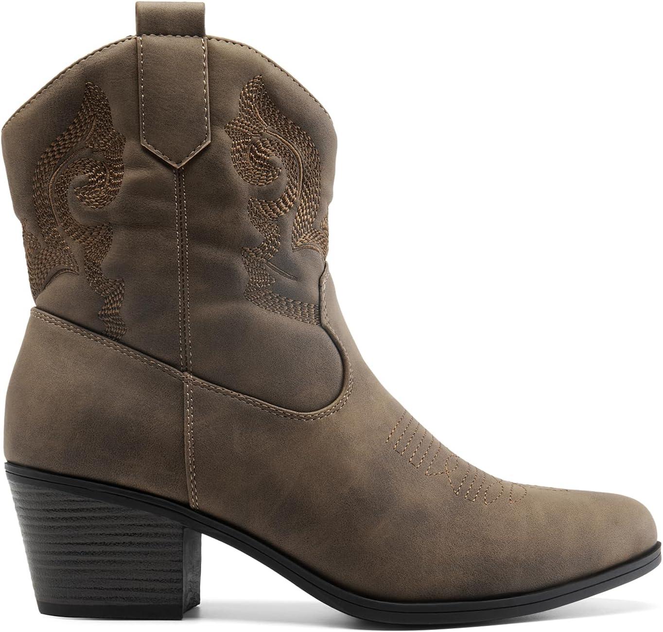 image:imageDREAM PAIRS Bottines de cowboy et cowgirl brodes pour femme Style western Talon bas et pais Bout rond Pour lautomneCamel