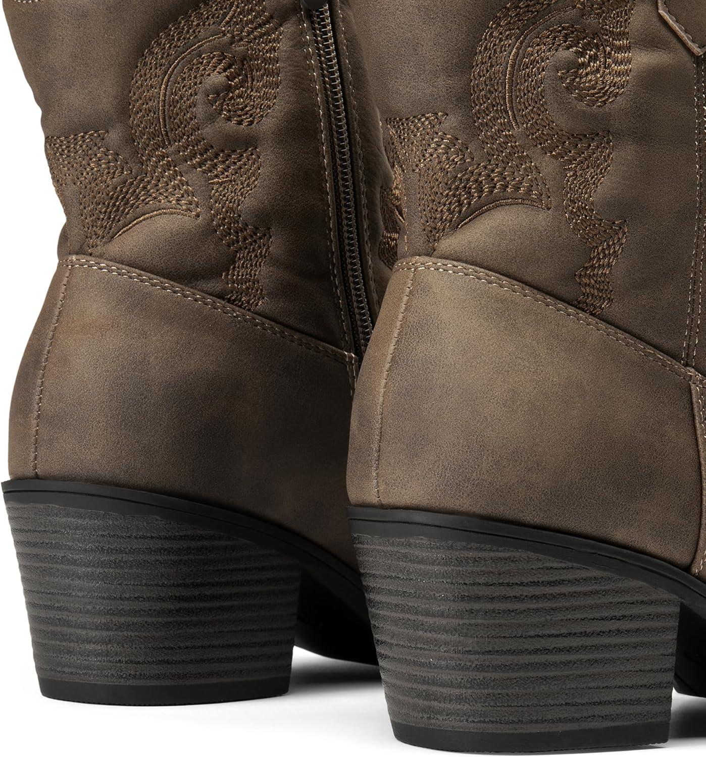 image:imageDREAM PAIRS Bottines de cowboy et cowgirl brodes pour femme Style western Talon bas et pais Bout rond Pour lautomneCamel