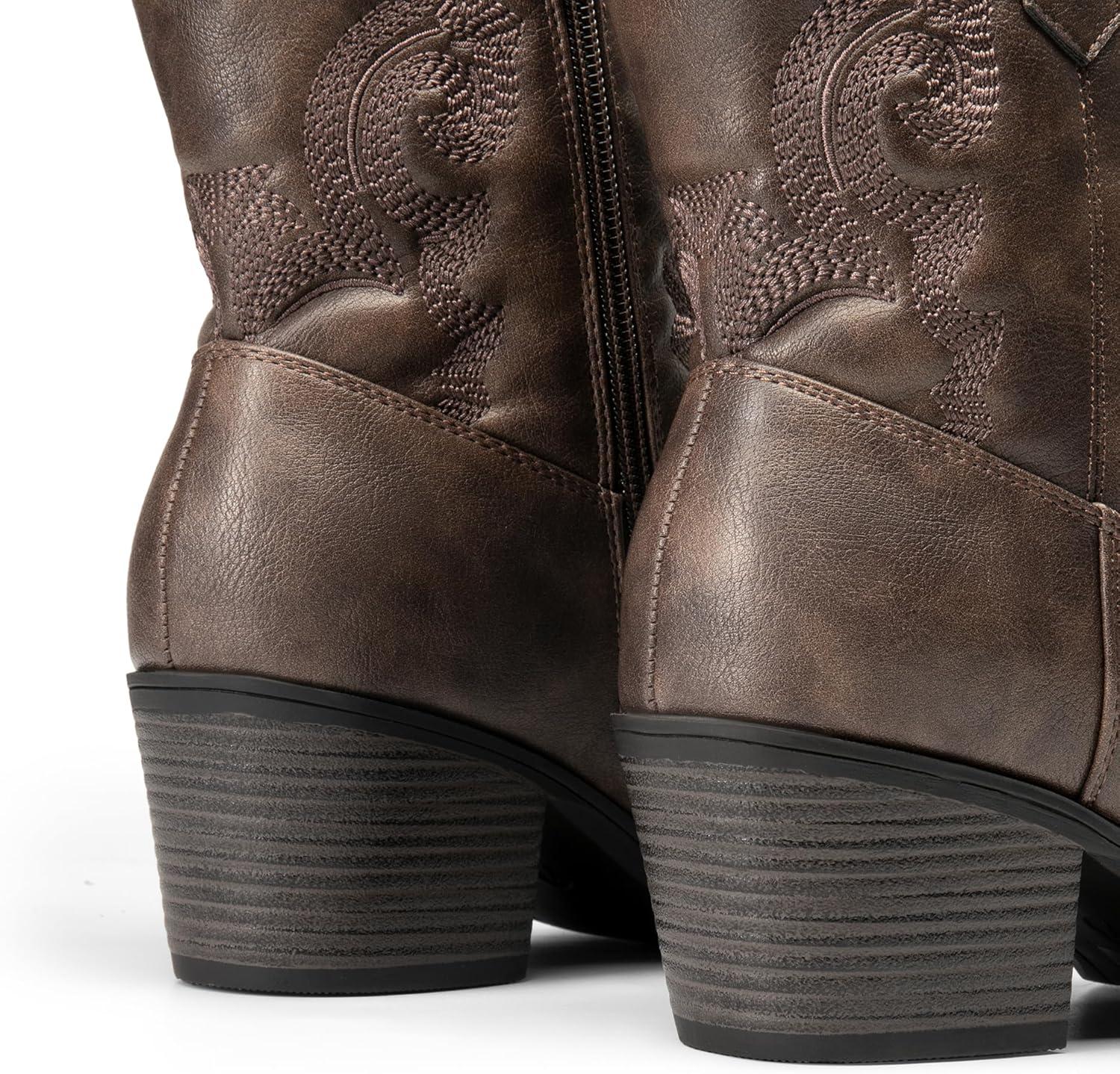 image:imageDREAM PAIRS Bottines de cowboy et cowgirl brodes pour femme Style western Talon bas et pais Bout rond Pour lautomneMarron