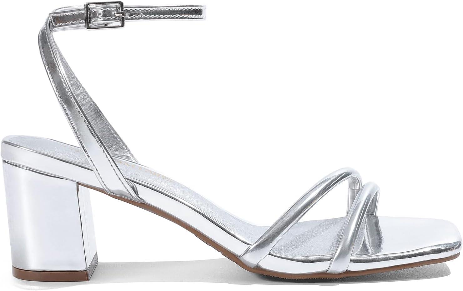 image:imageDREAM PAIRS Sandales talons bas bout ouvert avec boucle de cheville pour femmeArgent