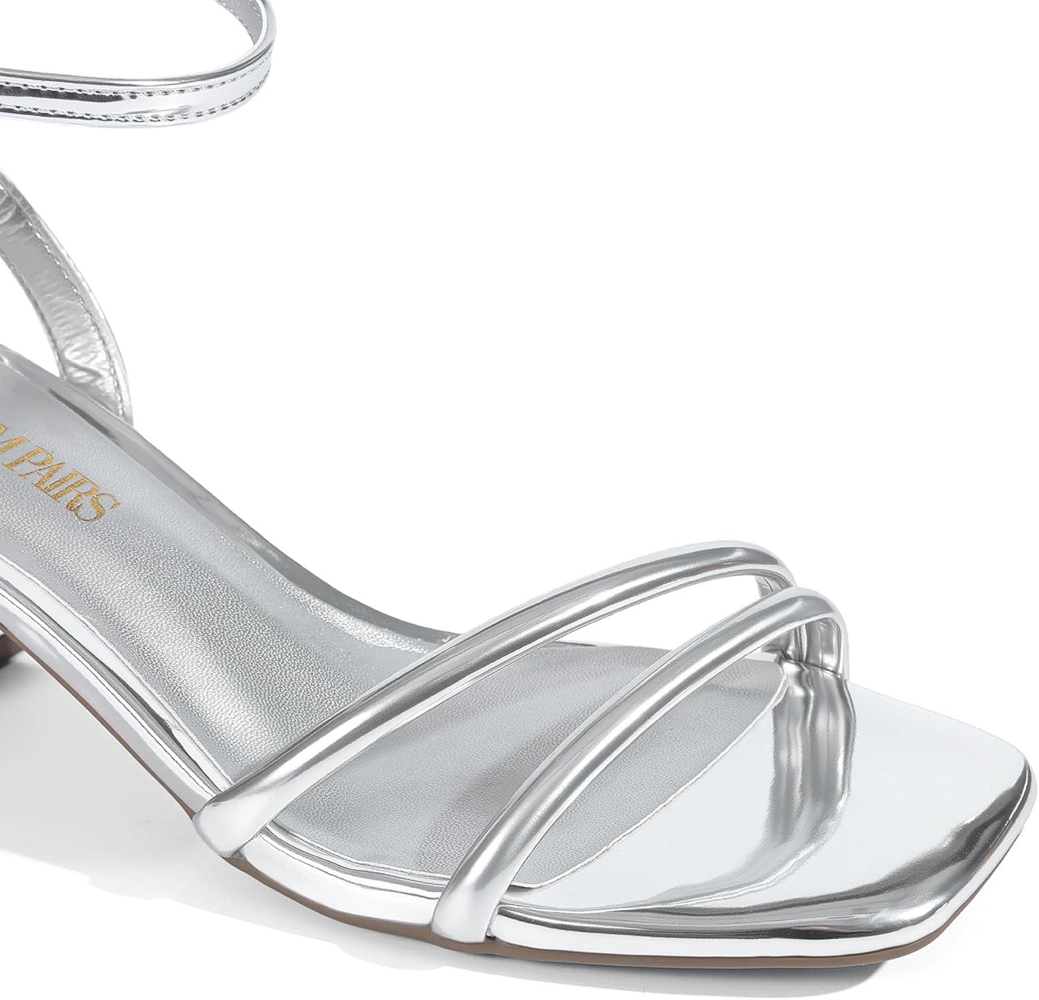 image:imageDREAM PAIRS Sandales talons bas bout ouvert avec boucle de cheville pour femmeArgent