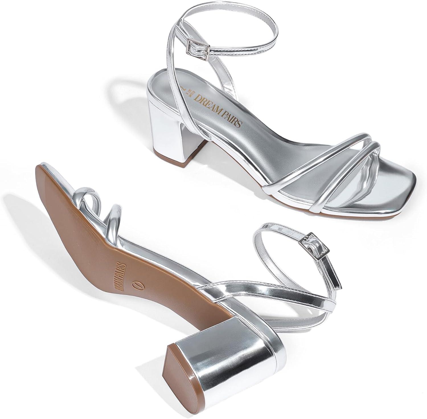 image:imageDREAM PAIRS Sandales talons bas bout ouvert avec boucle de cheville pour femmeArgent