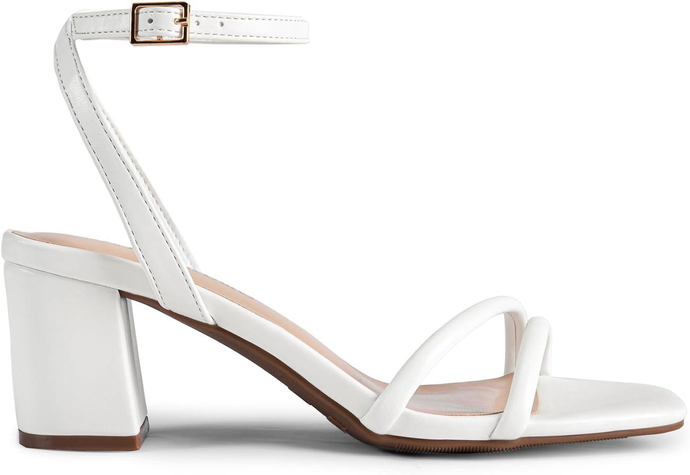 image:imageDREAM PAIRS Sandales talons bas bout ouvert avec boucle de cheville pour femmeBlanc Pu