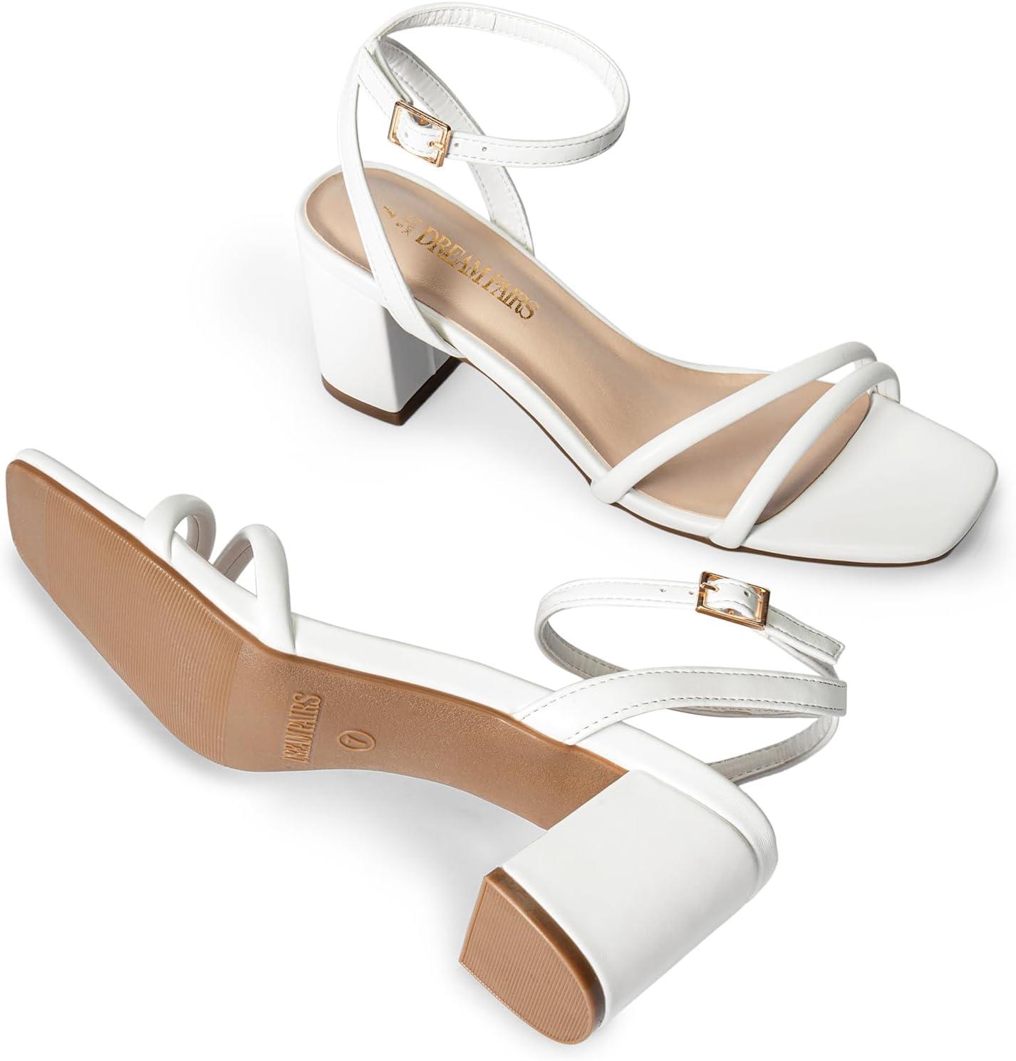 image:imageDREAM PAIRS Sandales talons bas bout ouvert avec boucle de cheville pour femmeBlanc Pu