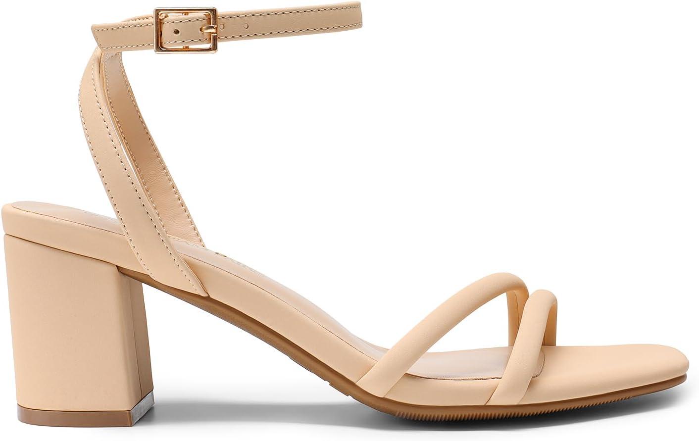 image:imageDREAM PAIRS Sandales talons bas bout ouvert avec boucle de cheville pour femmeNude
