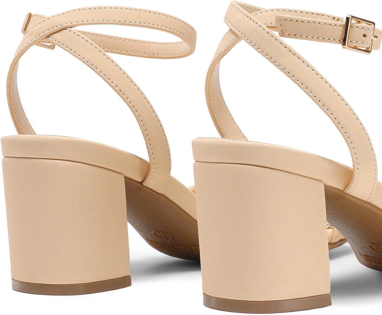 image:imageDREAM PAIRS Sandales talons bas bout ouvert avec boucle de cheville pour femmeNude