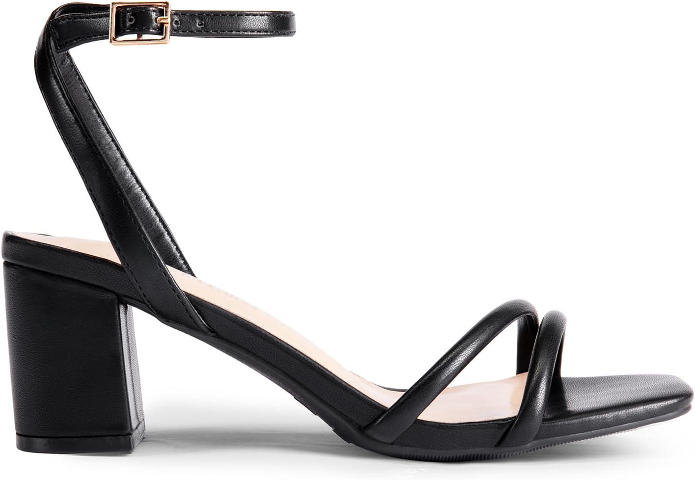 image:imageDREAM PAIRS Sandales talons bas bout ouvert avec boucle de cheville pour femmePolyurthane Noir