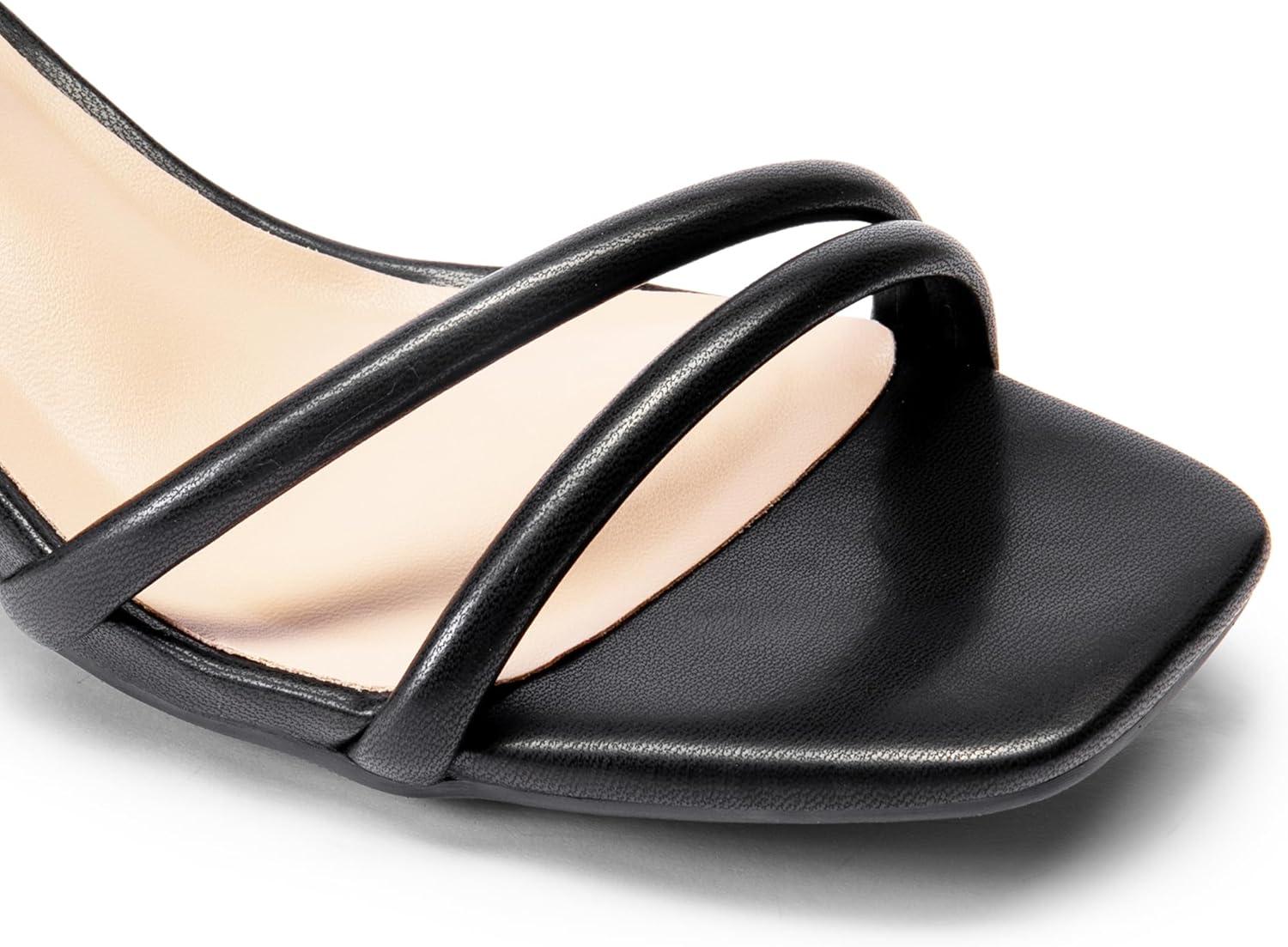 image:imageDREAM PAIRS Sandales talons bas bout ouvert avec boucle de cheville pour femmePolyurthane Noir