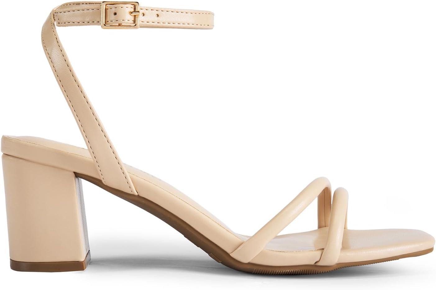 image:imageDREAM PAIRS Sandales talons bas bout ouvert avec boucle de cheville pour femmePu