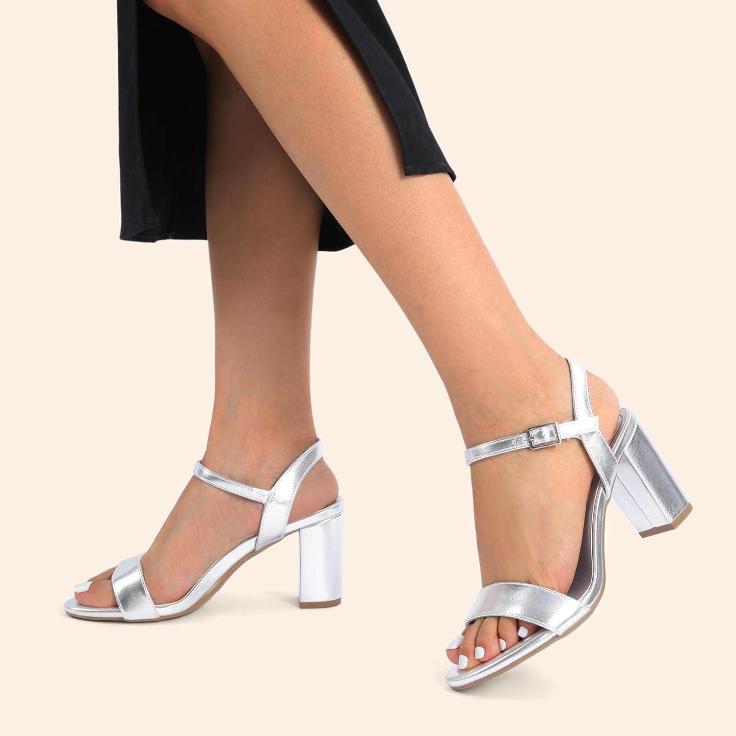 image:imageDREAM PAIRS Sandales talons pais pour femme Bout ouvert Sangle de cheville Tendance Pour fte de mariageArgent Pu