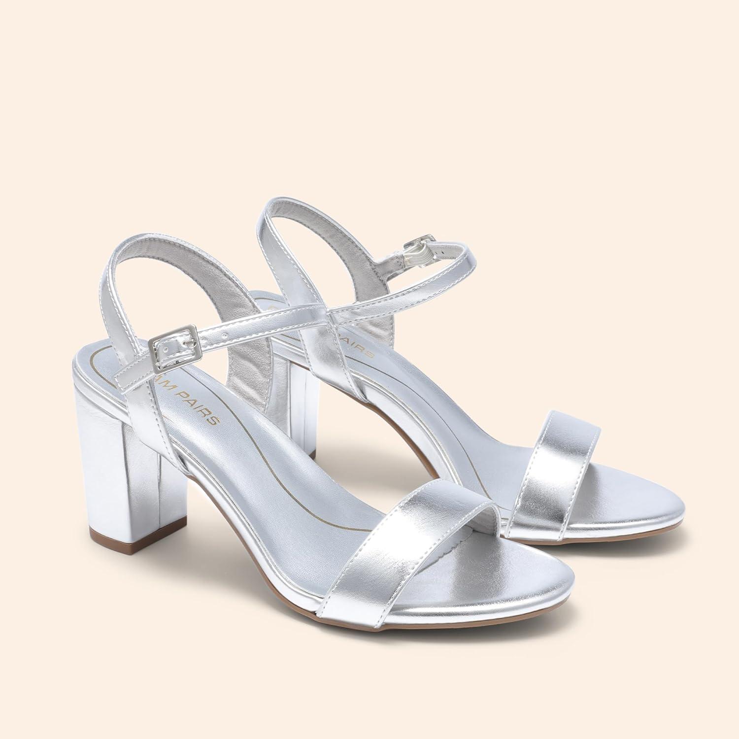 image:imageDREAM PAIRS Sandales talons pais pour femme Bout ouvert Sangle de cheville Tendance Pour fte de mariageArgent Pu