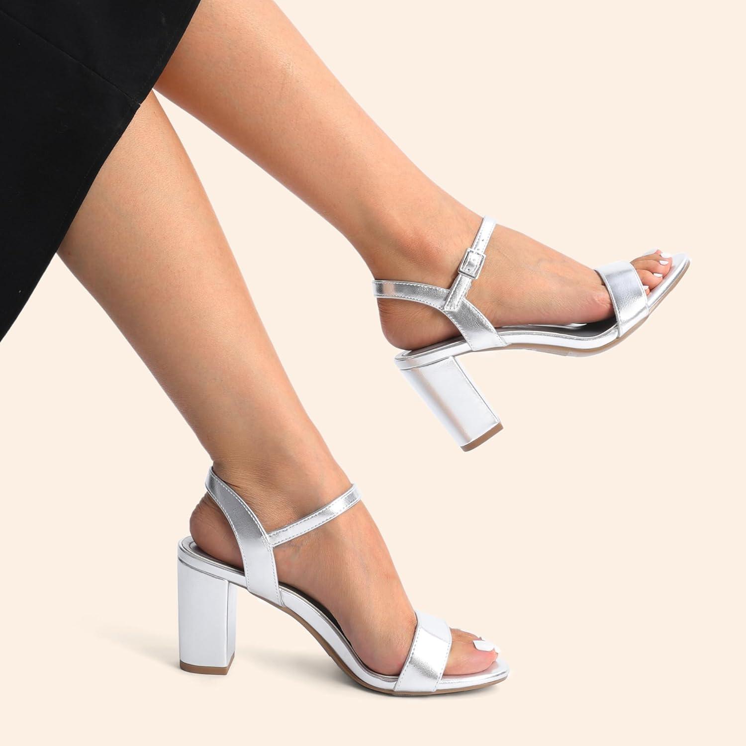 image:imageDREAM PAIRS Sandales talons pais pour femme Bout ouvert Sangle de cheville Tendance Pour fte de mariageArgent Pu