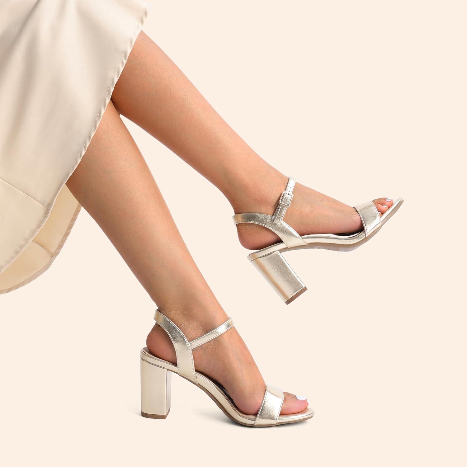 image:imageDREAM PAIRS Sandales talons pais pour femme Bout ouvert Sangle de cheville Tendance Pour fte de mariageDor Clair