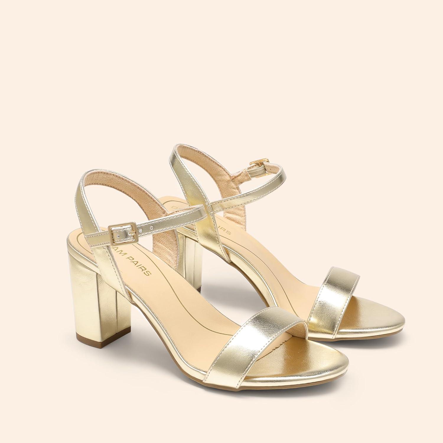 image:imageDREAM PAIRS Sandales talons pais pour femme Bout ouvert Sangle de cheville Tendance Pour fte de mariageDor Clair