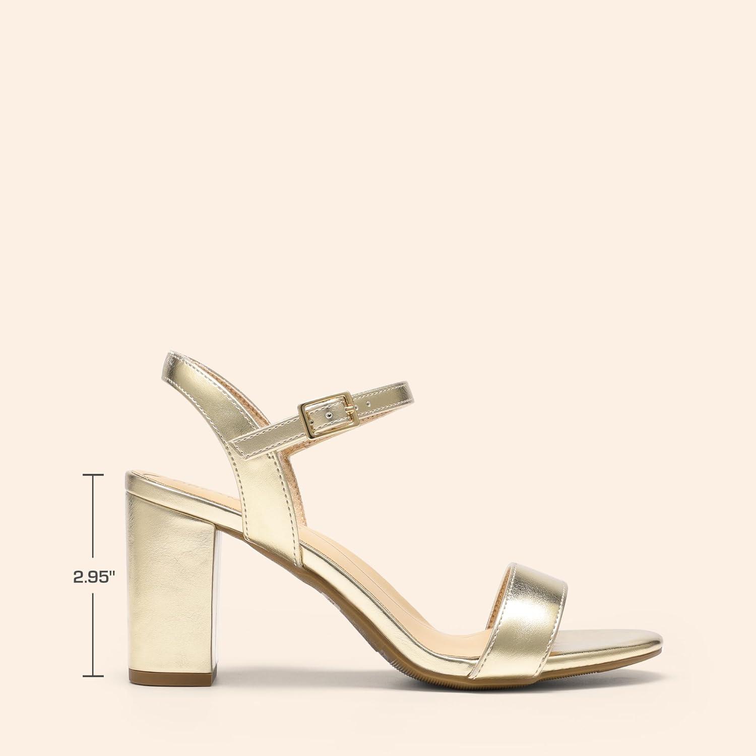 image:imageDREAM PAIRS Sandales talons pais pour femme Bout ouvert Sangle de cheville Tendance Pour fte de mariageDor Clair