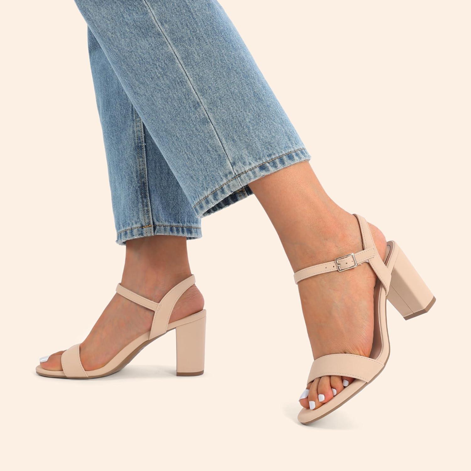image:imageDREAM PAIRS Sandales talons pais pour femme Bout ouvert Sangle de cheville Tendance Pour fte de mariageNude