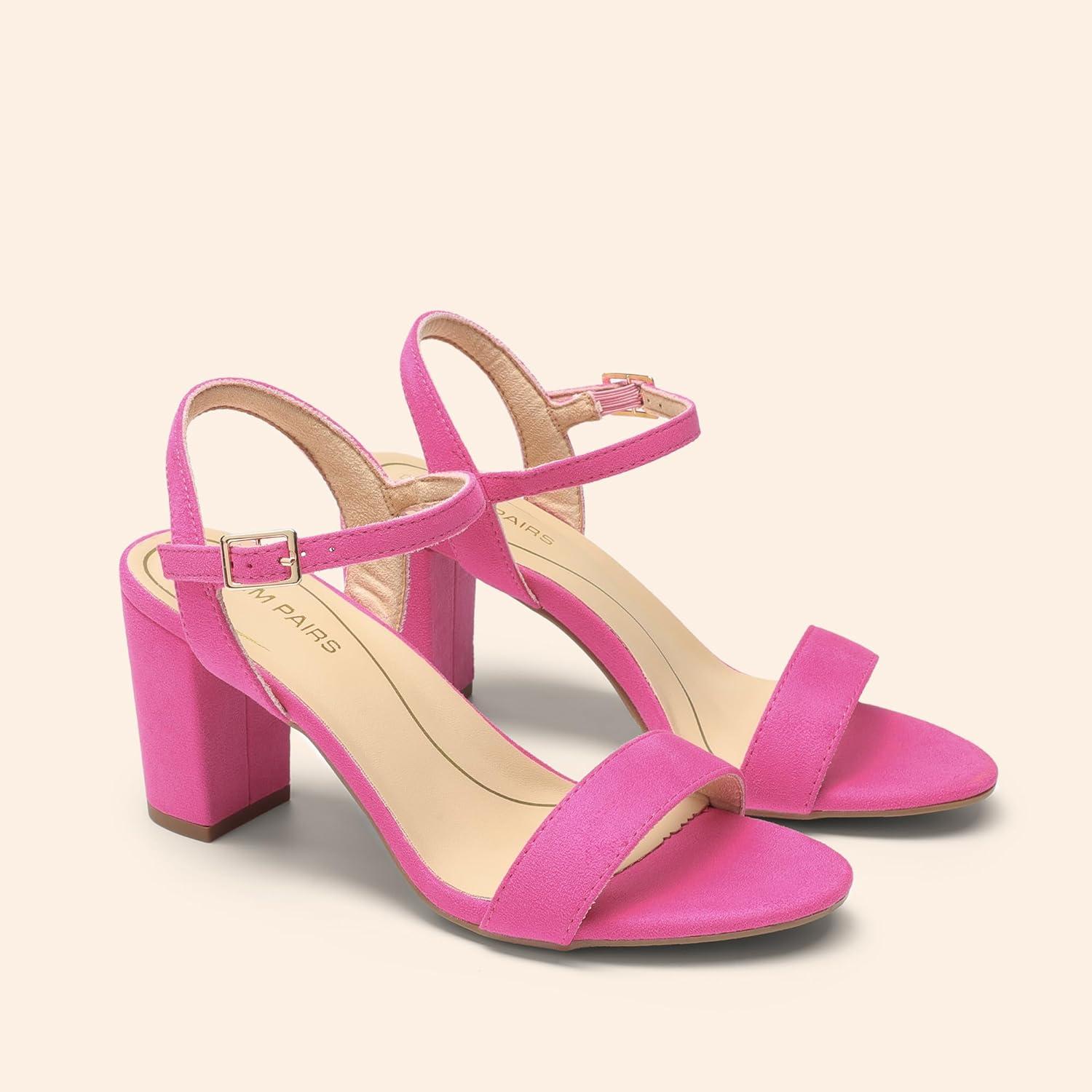 image:imageDREAM PAIRS Sandales talons pais pour femme Bout ouvert Sangle de cheville Tendance Pour fte de mariageRose Vif