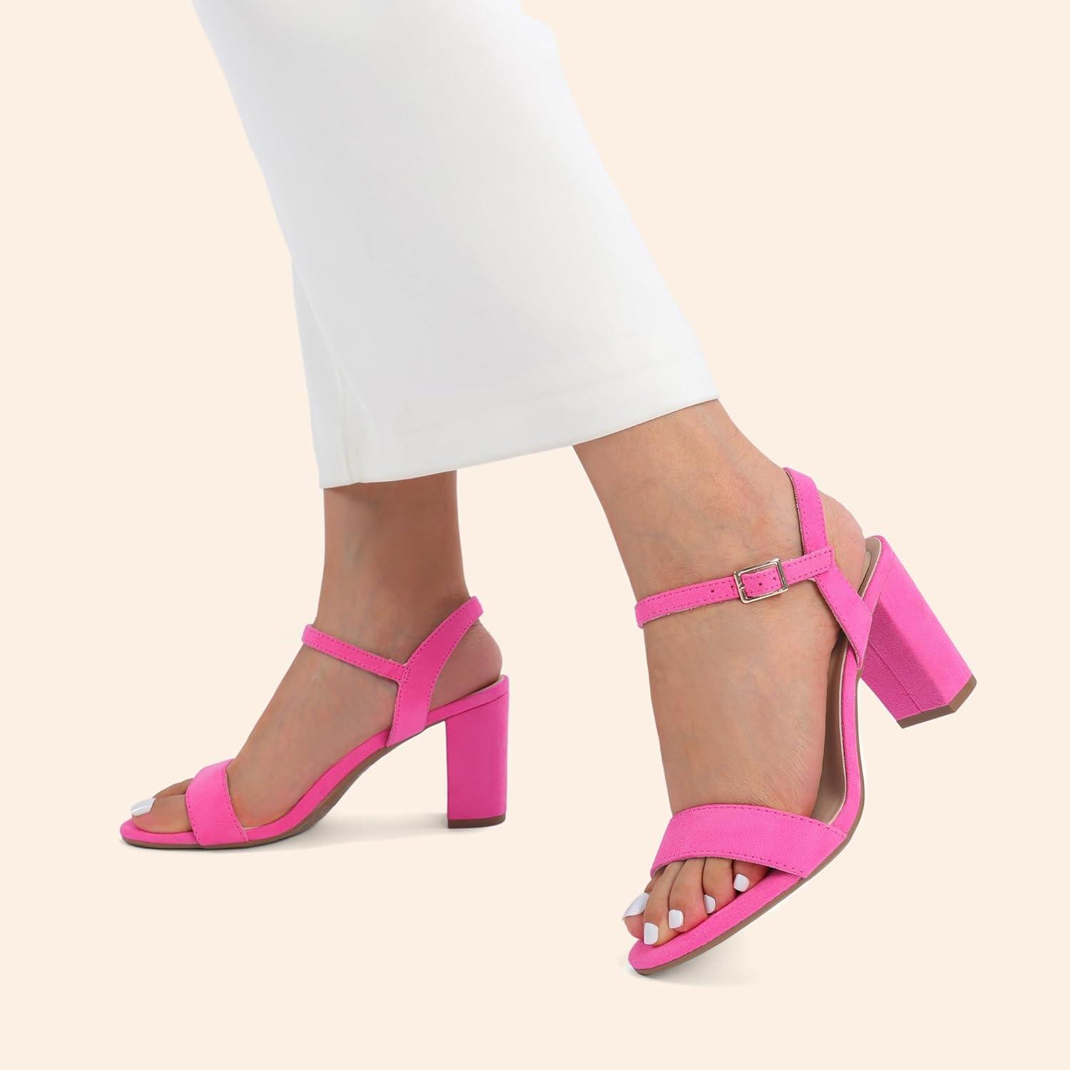 image:imageDREAM PAIRS Sandales talons pais pour femme Bout ouvert Sangle de cheville Tendance Pour fte de mariageRose Vif