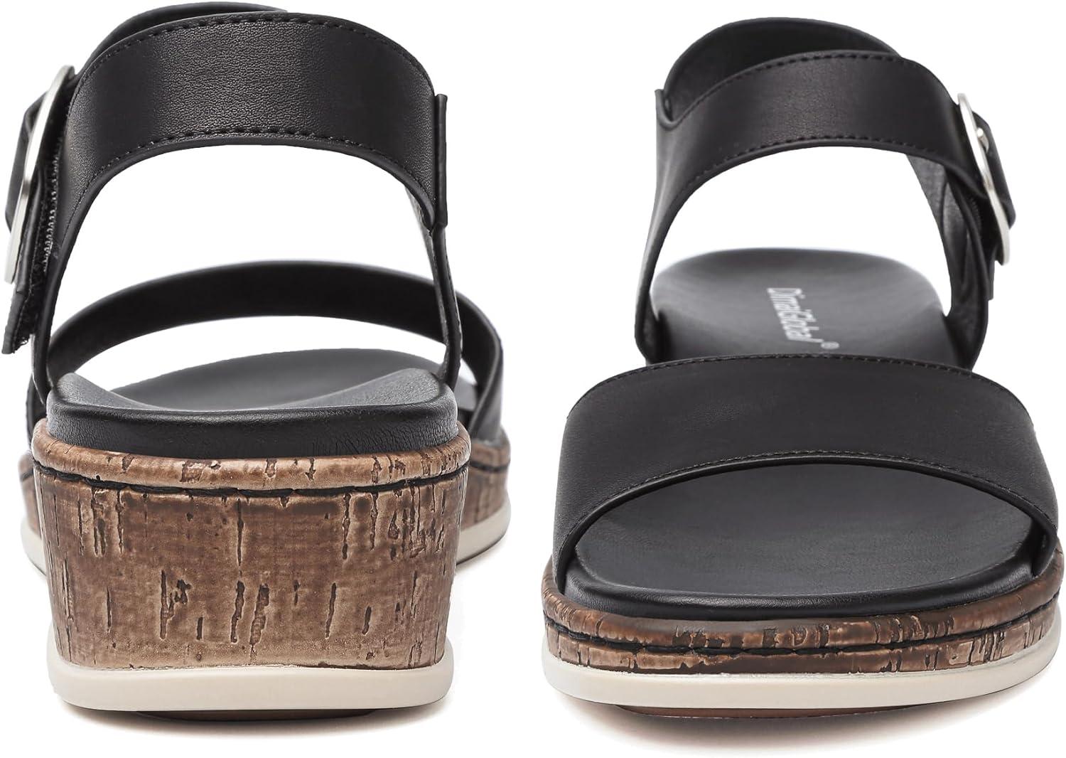 image:imageDimaiGlobal Sandales pour Femme Talon Compens avec Soutien de la Vote Plantaire Sandales Plateforme Confortables Bout Ouvert et Bride la Cheville pour tNoir