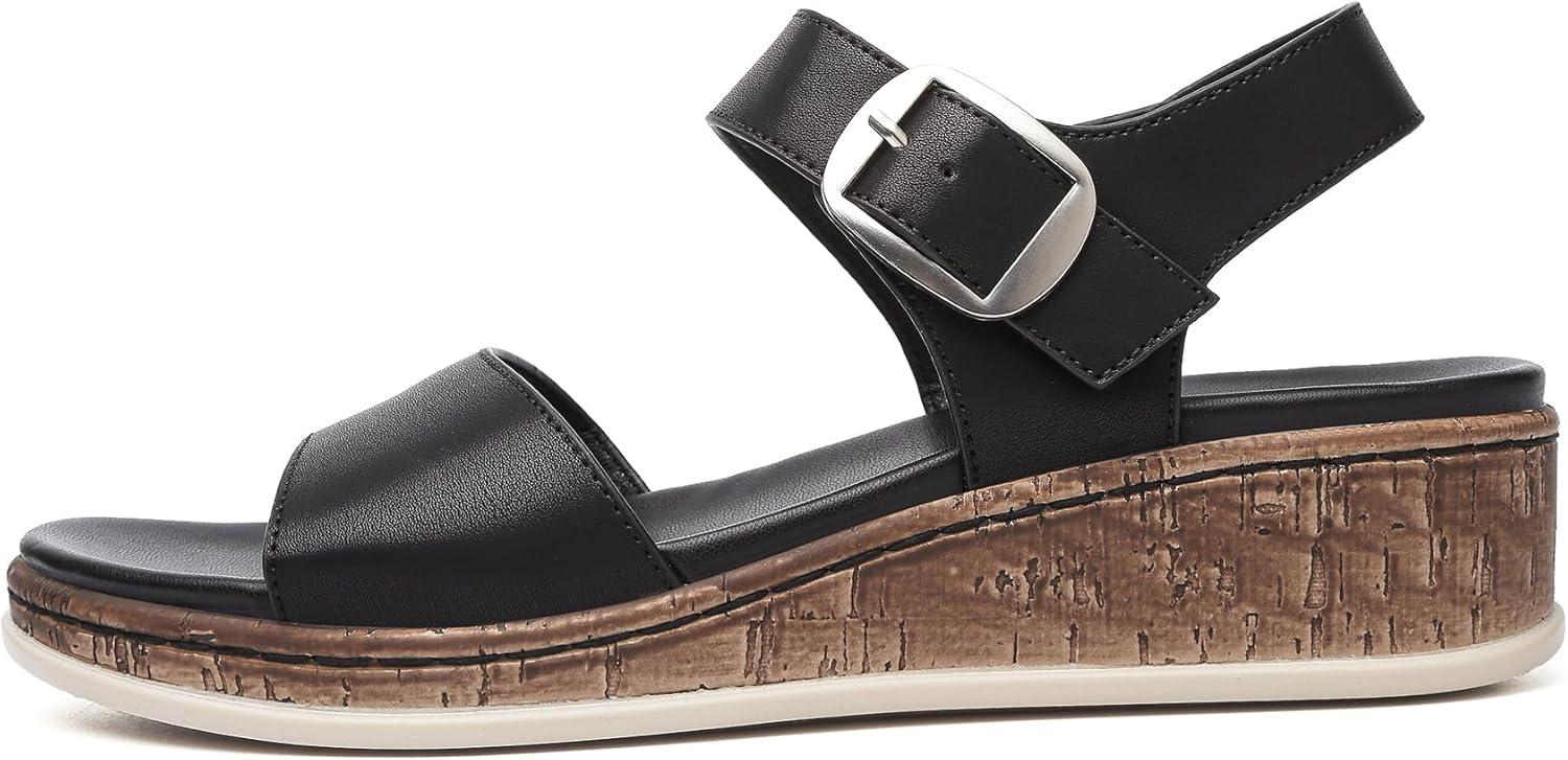 image:imageDimaiGlobal Sandales pour Femme Talon Compens avec Soutien de la Vote Plantaire Sandales Plateforme Confortables Bout Ouvert et Bride la Cheville pour tNoir
