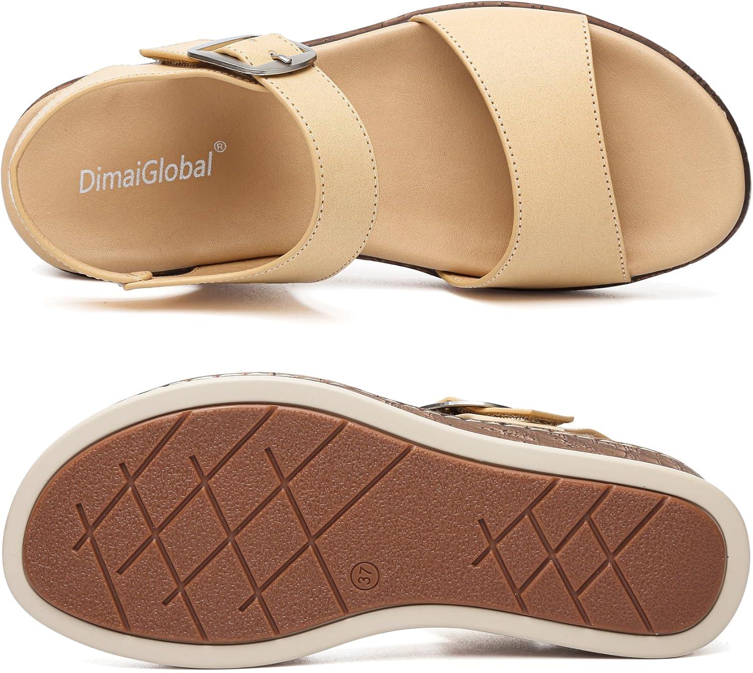 image:imageDimaiGlobal Sandales pour Femme Talon Compens avec Soutien de la Vote Plantaire Sandales Plateforme Confortables Bout Ouvert et Bride la Cheville pour tBeige