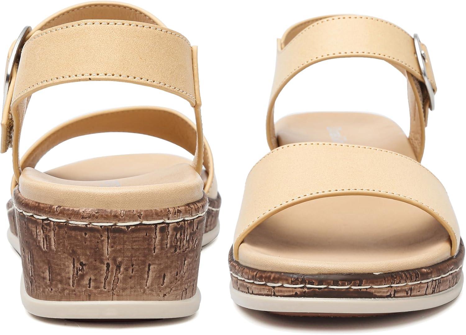 image:imageDimaiGlobal Sandales pour Femme Talon Compens avec Soutien de la Vote Plantaire Sandales Plateforme Confortables Bout Ouvert et Bride la Cheville pour tBeige