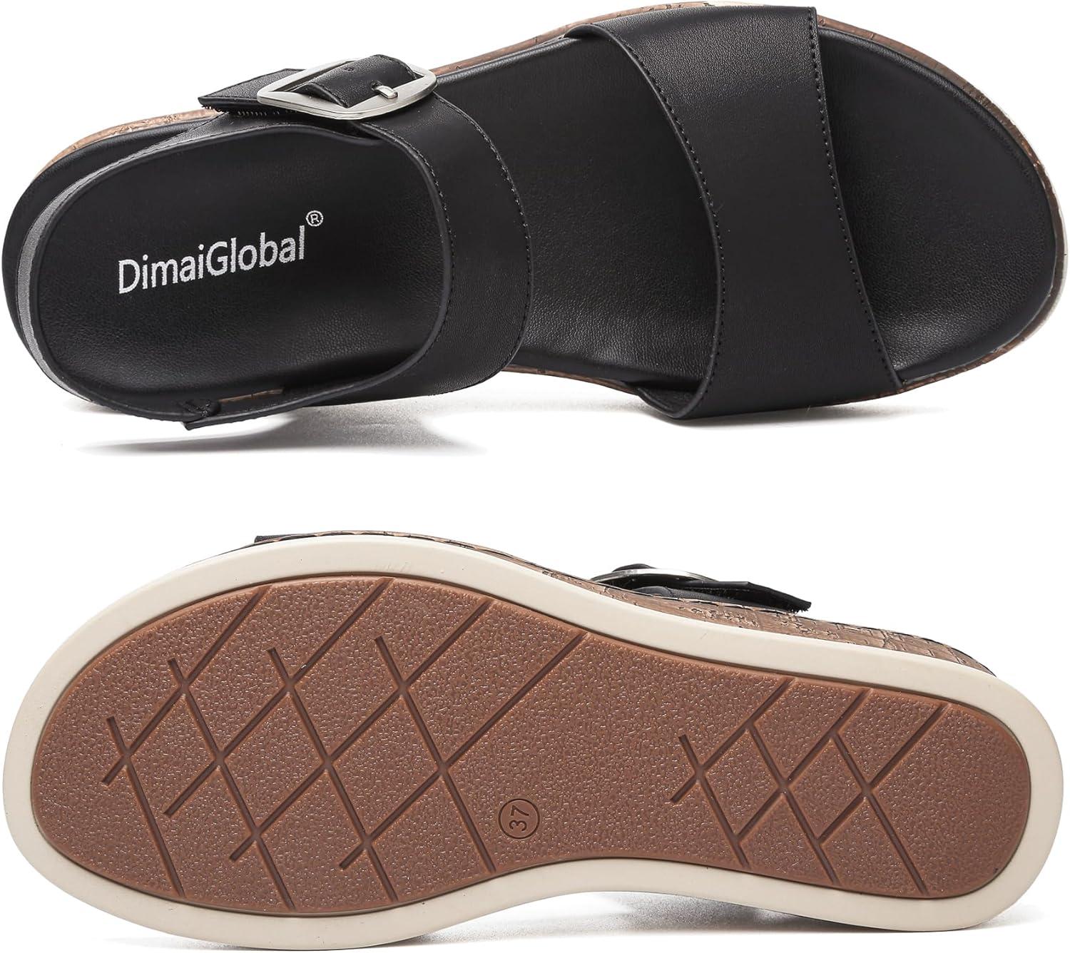 image:imageDimaiGlobal Sandales pour Femme Talon Compens avec Soutien de la Vote Plantaire Sandales Plateforme Confortables Bout Ouvert et Bride la Cheville pour tNoir