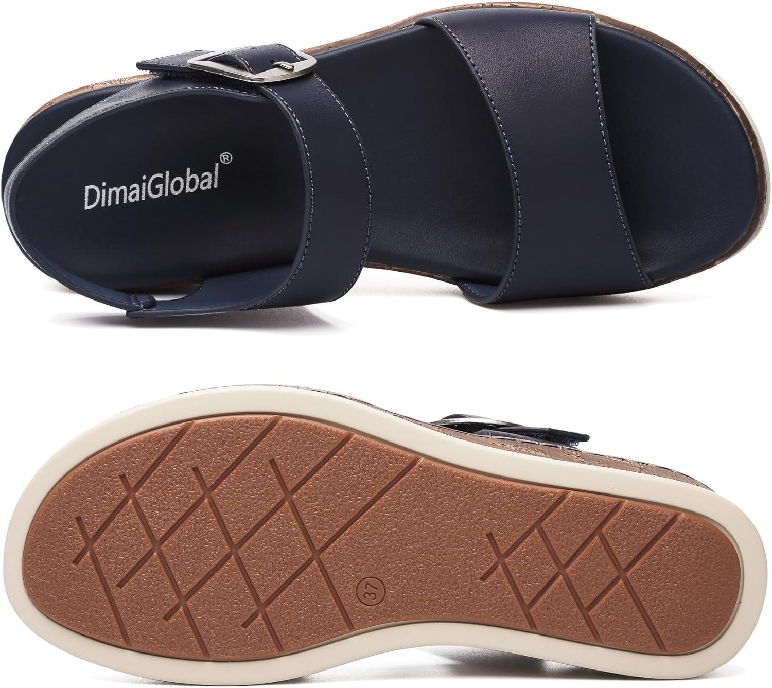image:imageDimaiGlobal Sandales pour Femme Talon Compens avec Soutien de la Vote Plantaire Sandales Plateforme Confortables Bout Ouvert et Bride la Cheville pour tBleu