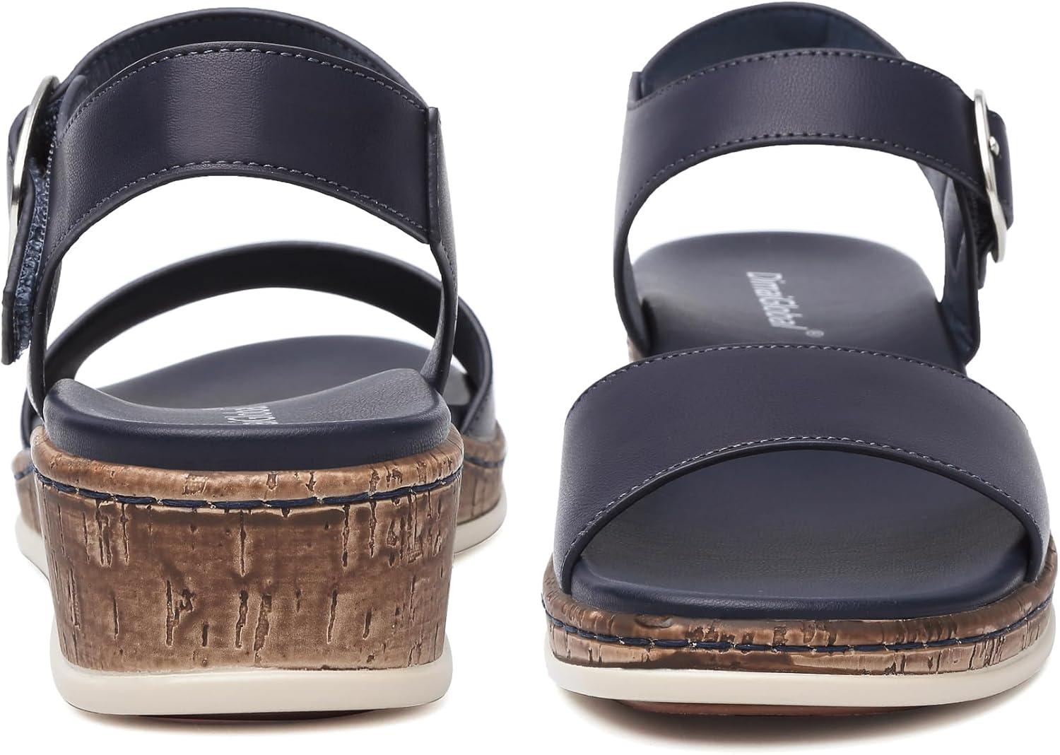 image:imageDimaiGlobal Sandales pour Femme Talon Compens avec Soutien de la Vote Plantaire Sandales Plateforme Confortables Bout Ouvert et Bride la Cheville pour tBleu