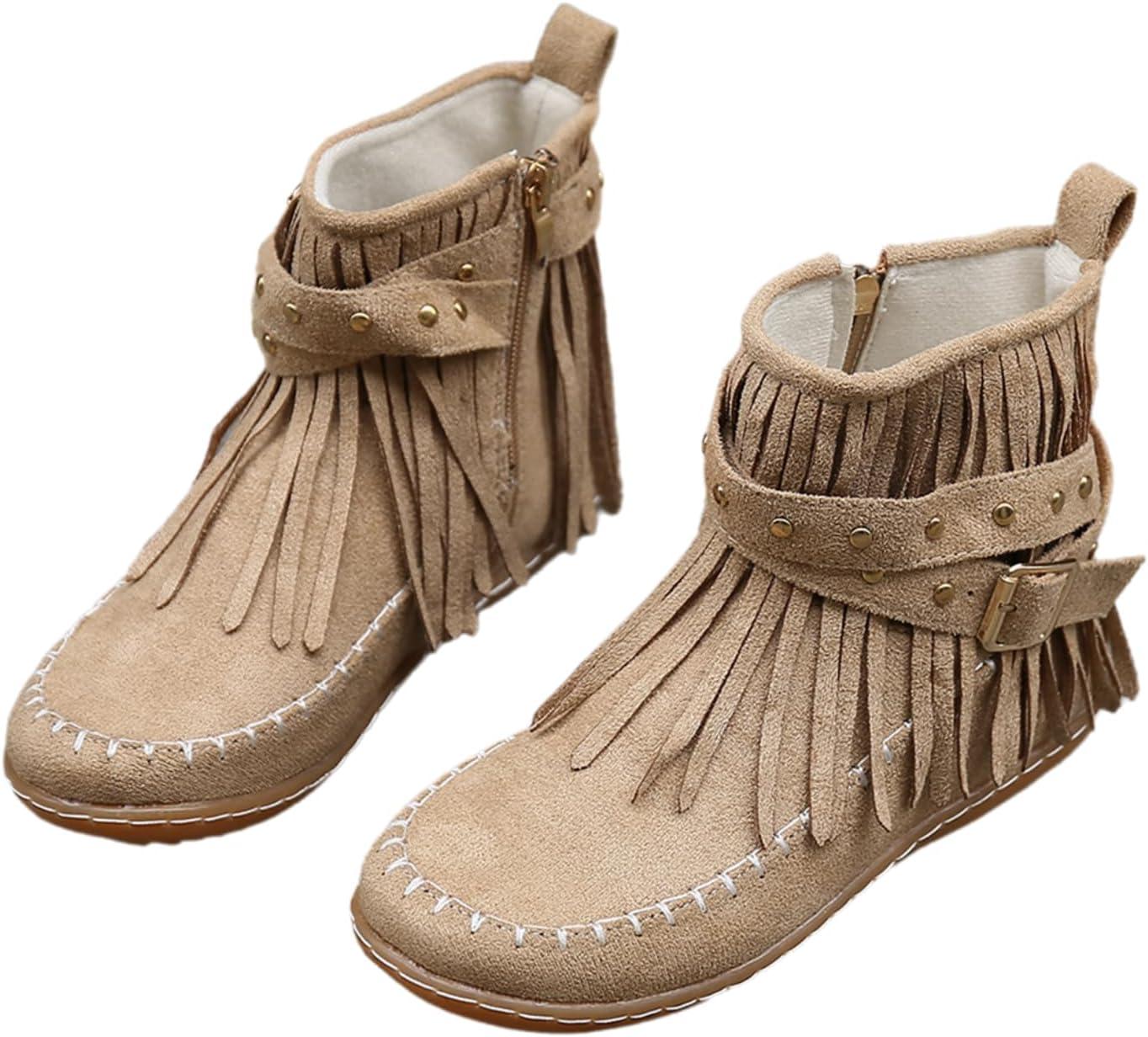 image:imageGnrique Bottines plates pour femmes bottines Chelsea bottes western dtails franges cloutes bottes dhiver confortables et chaudes en daim synthtiqueKaki