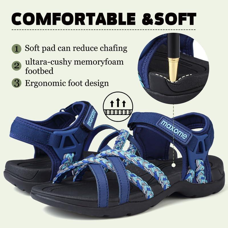 image:imageMaxome Sandales de randonne pour femme confortables et lgres pour la marche dt avec sangles fermeture autoagrippante idales pour la plageBleu