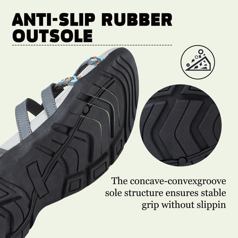 image:imageMaxome Sandales de randonne pour femme confortables et lgres pour la marche dt avec sangles fermeture autoagrippante idales pour la plageGris Blanc