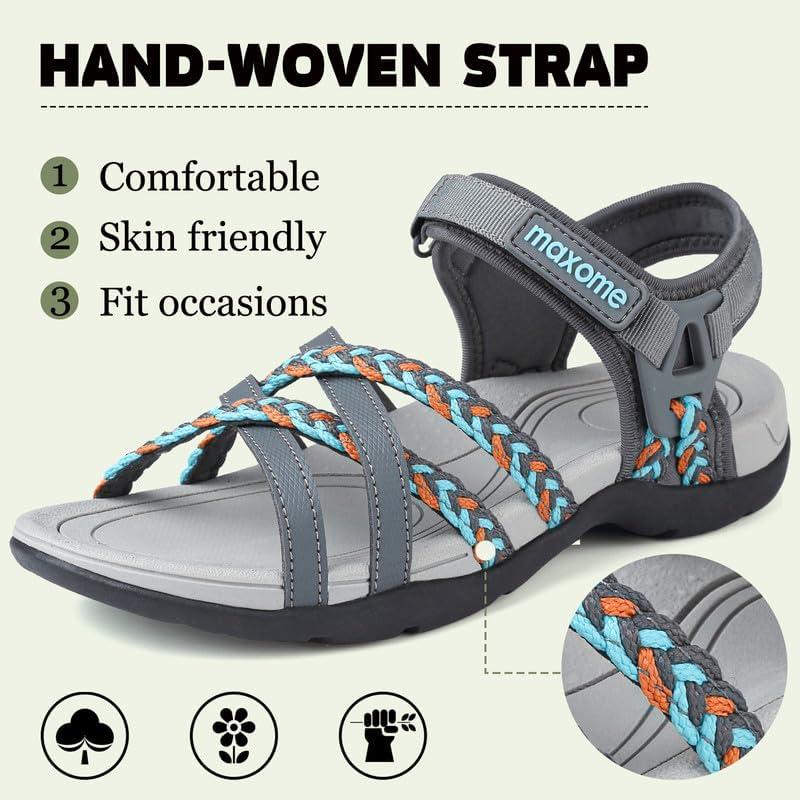 image:imageMaxome Sandales de randonne pour femme confortables et lgres pour la marche dt avec sangles fermeture autoagrippante idales pour la plageGris Blanc