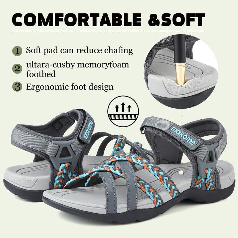 image:imageMaxome Sandales de randonne pour femme confortables et lgres pour la marche dt avec sangles fermeture autoagrippante idales pour la plageGris Blanc
