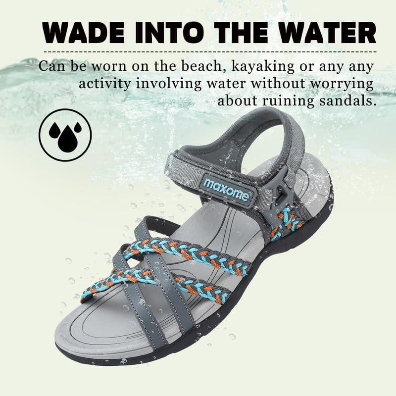image:imageMaxome Sandales de randonne pour femme confortables et lgres pour la marche dt avec sangles fermeture autoagrippante idales pour la plageGris Blanc