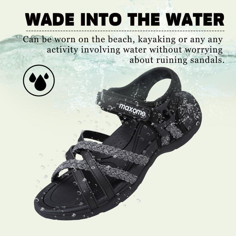 image:imageMaxome Sandales de randonne pour femme confortables et lgres pour la marche dt avec sangles fermeture autoagrippante idales pour la plageGris Noir